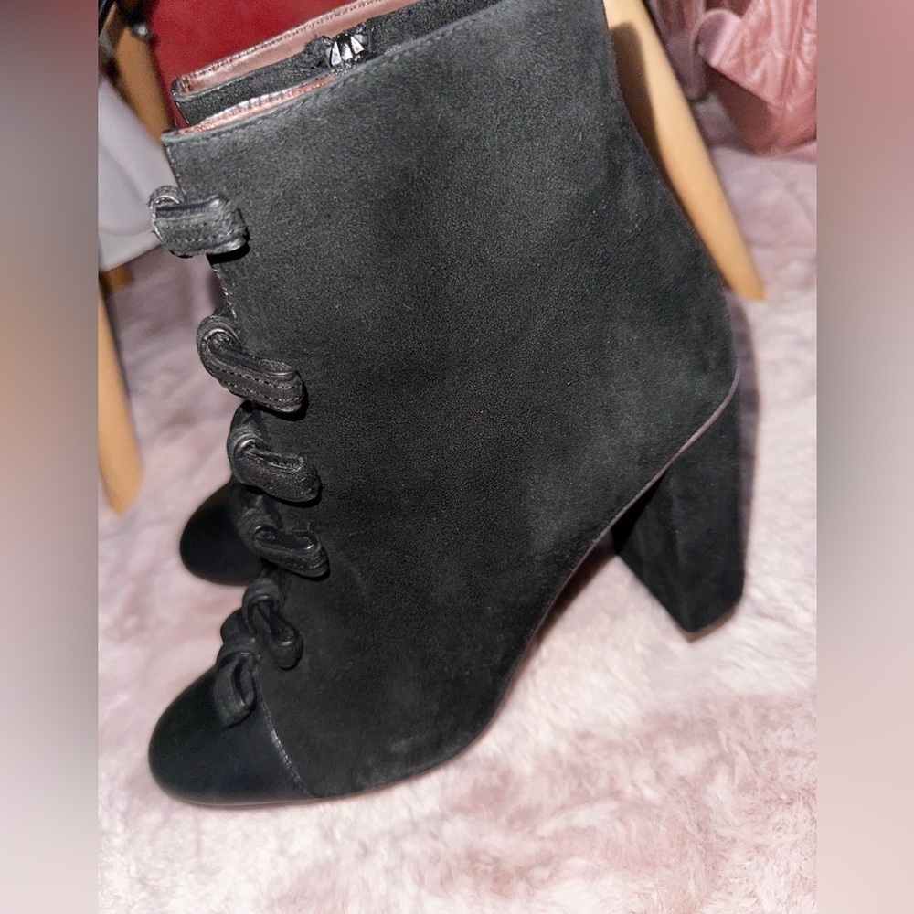 See By Chloe black leather bow front leather block heel booties ankle boot 37.5 - Picture 14 of 16